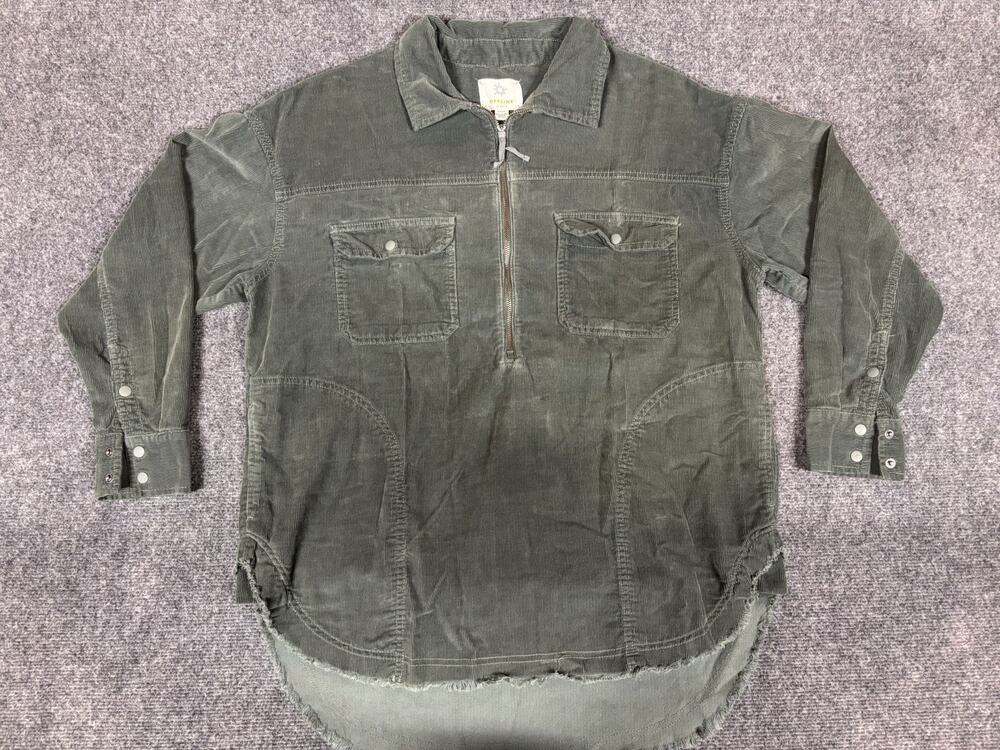 Aerie Offline Corduroy Quarter Zip Shacket Bunker Olive Green XS